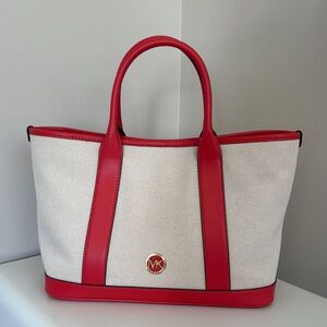 Michael Kors Red and Cream Summer Tote Bag